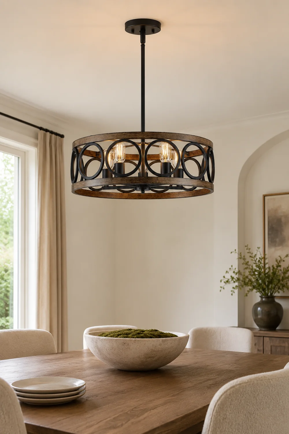 Franklin Bronze Vintage Wood Drum Chandelier - Lumpaz