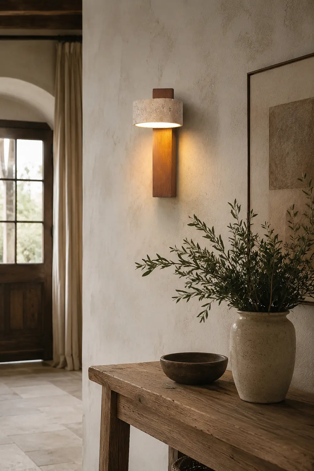 Minimalist Stone and Wood Wall Lamp - Lumpaz