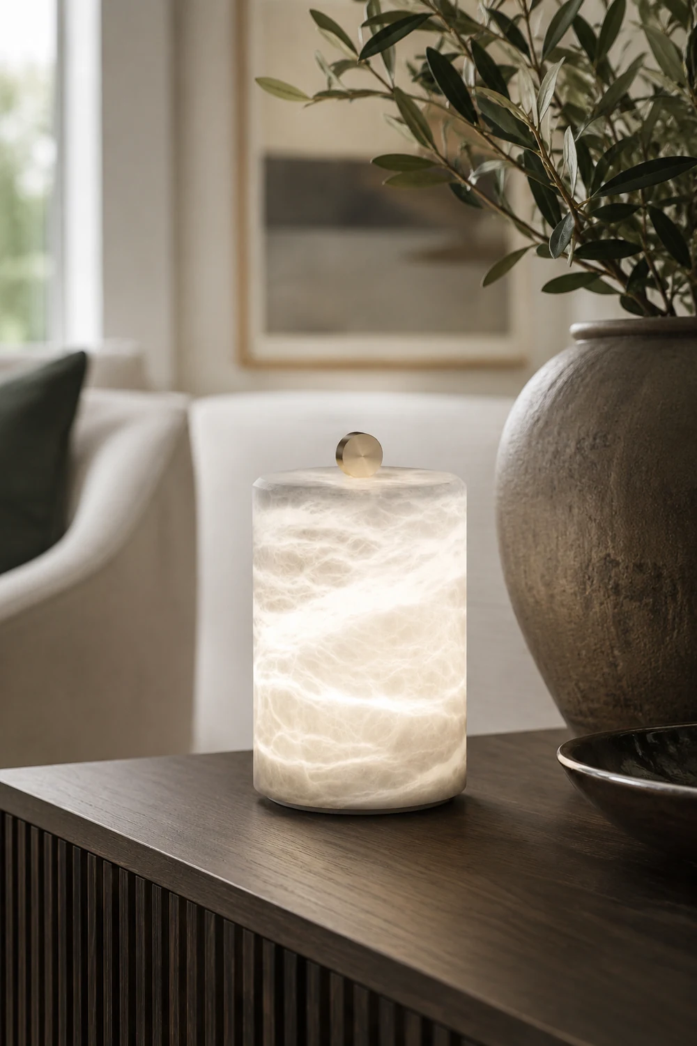 Cylindrical Alabaster Table Lamp - Lumpaz
