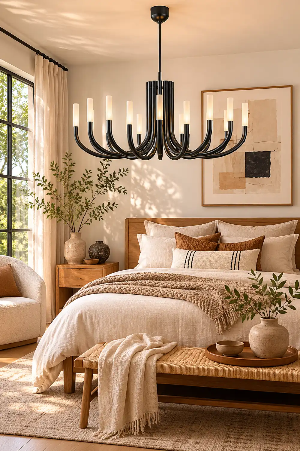 Rousseau Modern Black Linear Candle Chandelier - Lumpaz