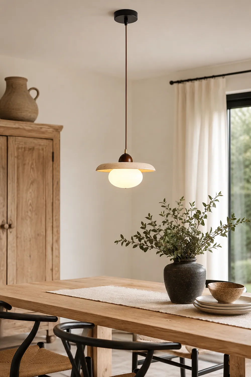 Wabi-Sabi Travertine Bedside Pendant Lamp - Lumpaz