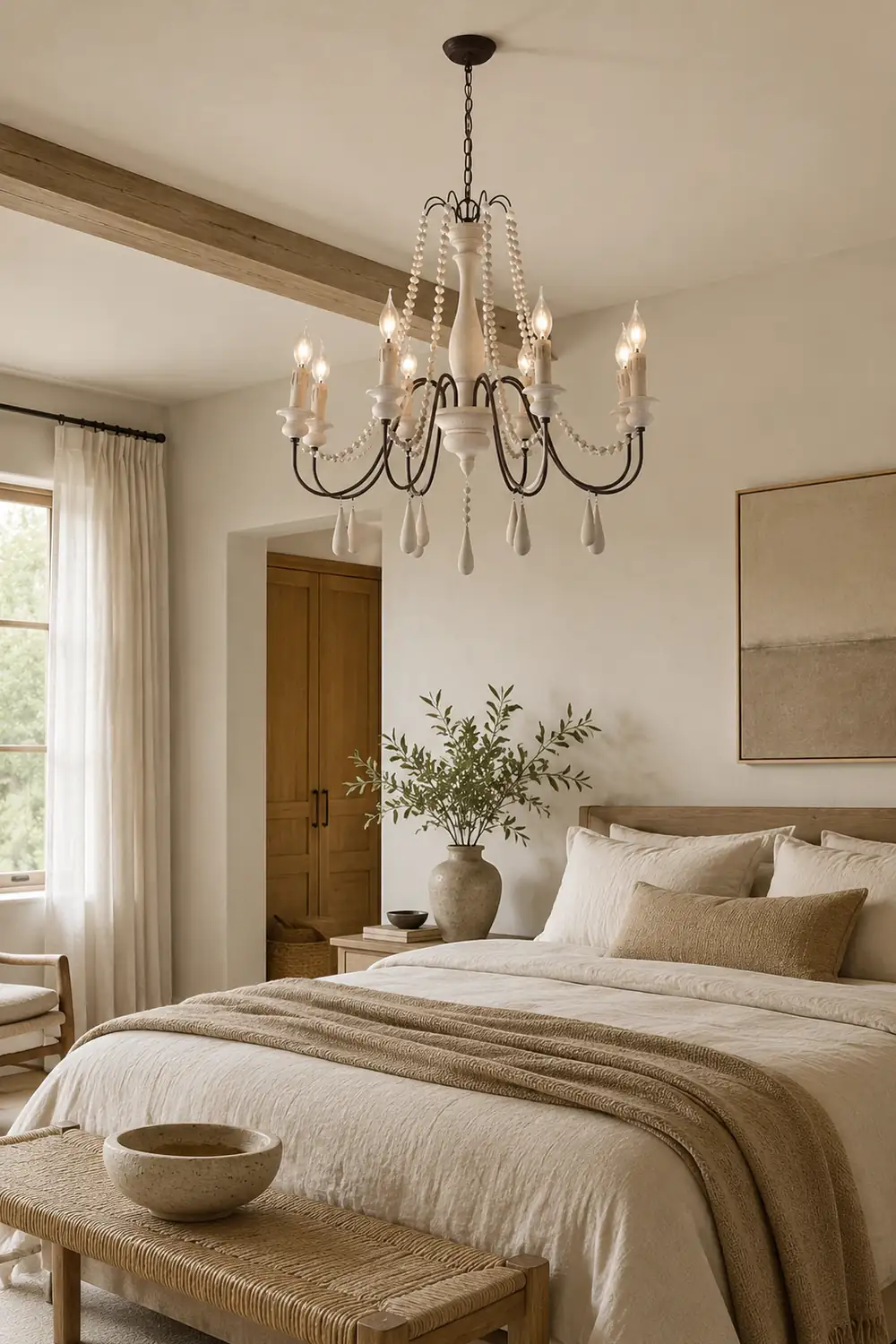 Rustic Beaded Candle Chandelier - Lumpaz