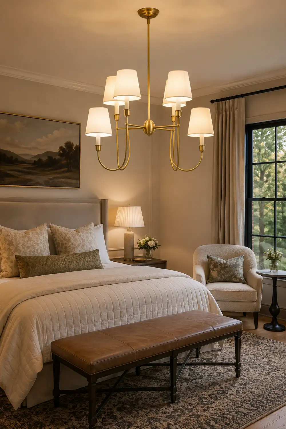 Vendome Gold Fabric Shade Chandelier - Lumpaz