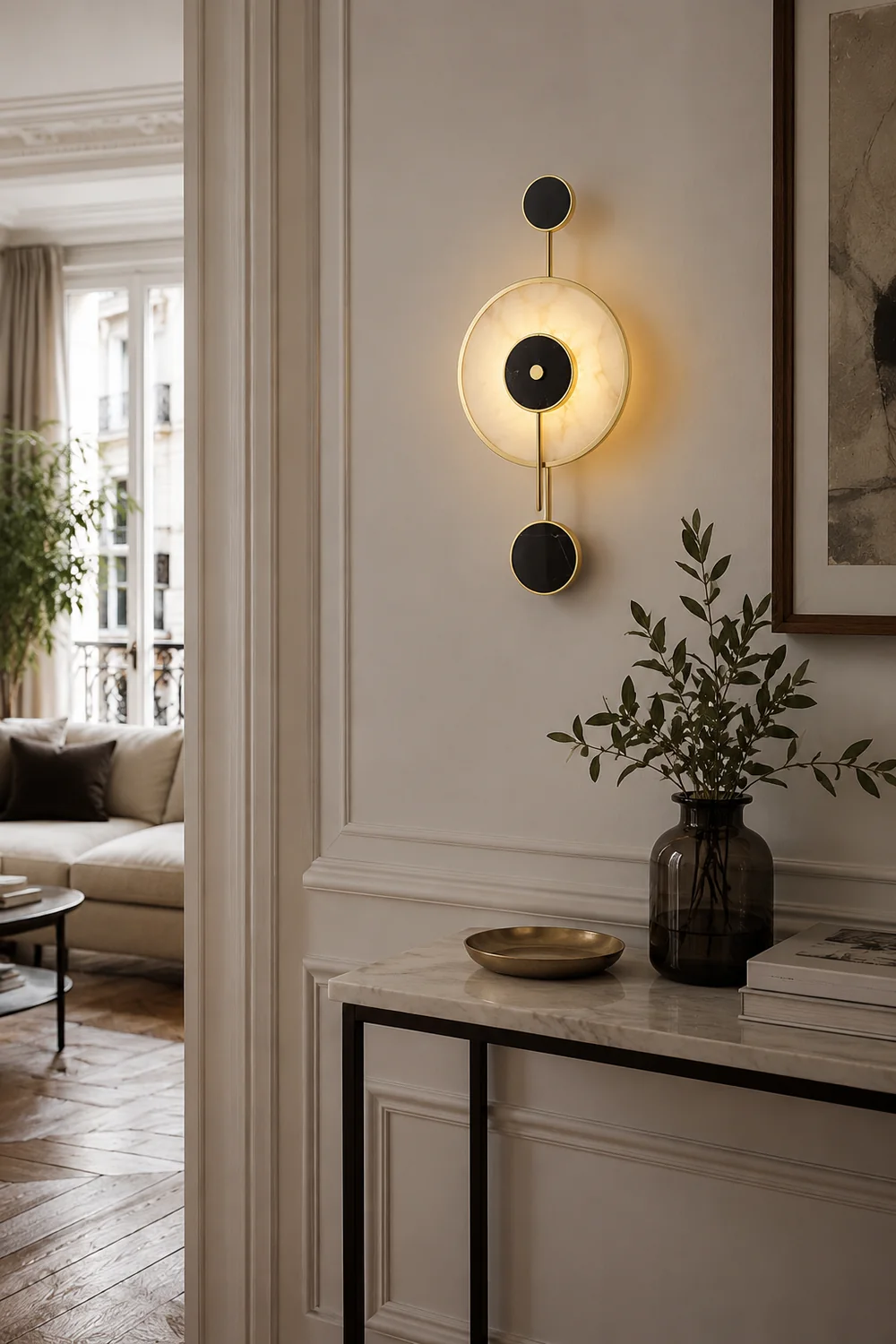 Art Deco Black & White Alabaster Wall Lamp - Lumpaz