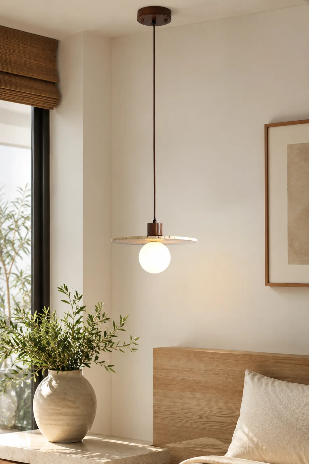 Zen Travertine Disc Pendant Light - Lumpaz