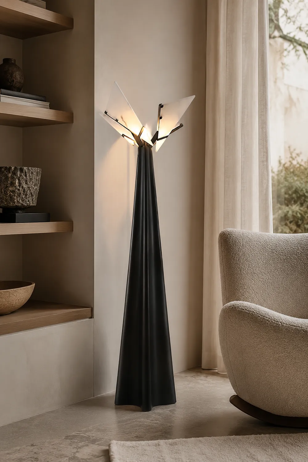 Abstract Black and Alabaster Floor Light - Lumpaz