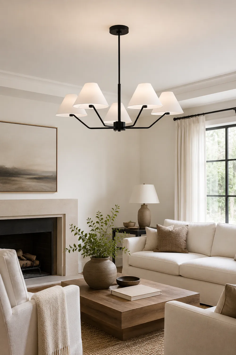 Minimalist Black Fabric Shade Chandelier - Lumpaz