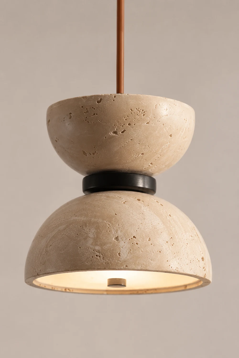 Japanese Style Double Bowl Travertine Pendant Light - Lumpaz