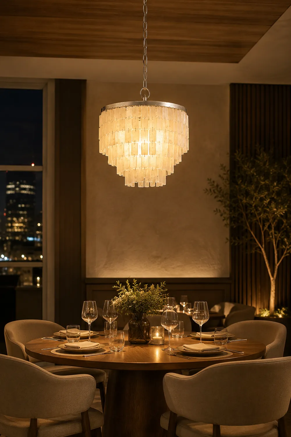 Tiered Capiz Skye Chandelier - Lumpaz