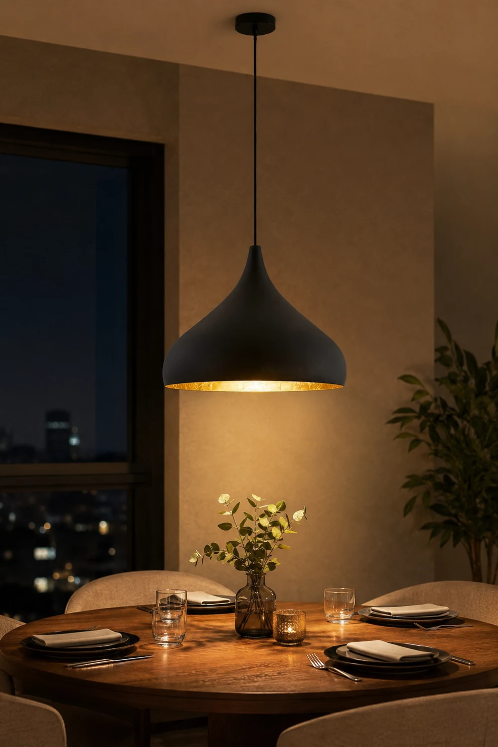 Modern Black and Gold Teardrop Pendant Lamp - Lumpaz