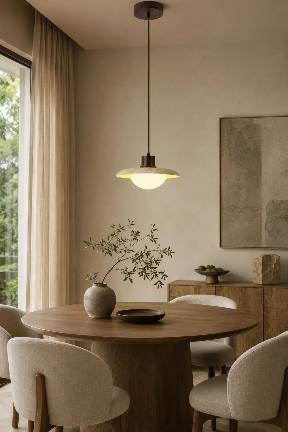 Japanese Modern Travertine Hanging Light - Lumpaz