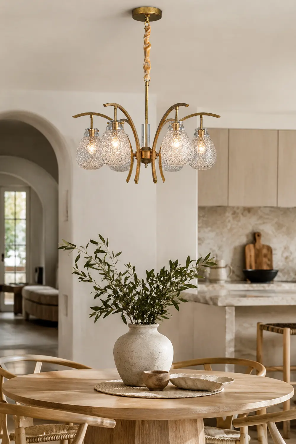 Golden floral glass chandelier - Lumpaz