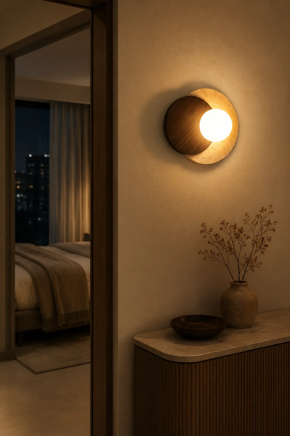 Partial Eclipse Wood & Stone Wall Light - Lumpaz