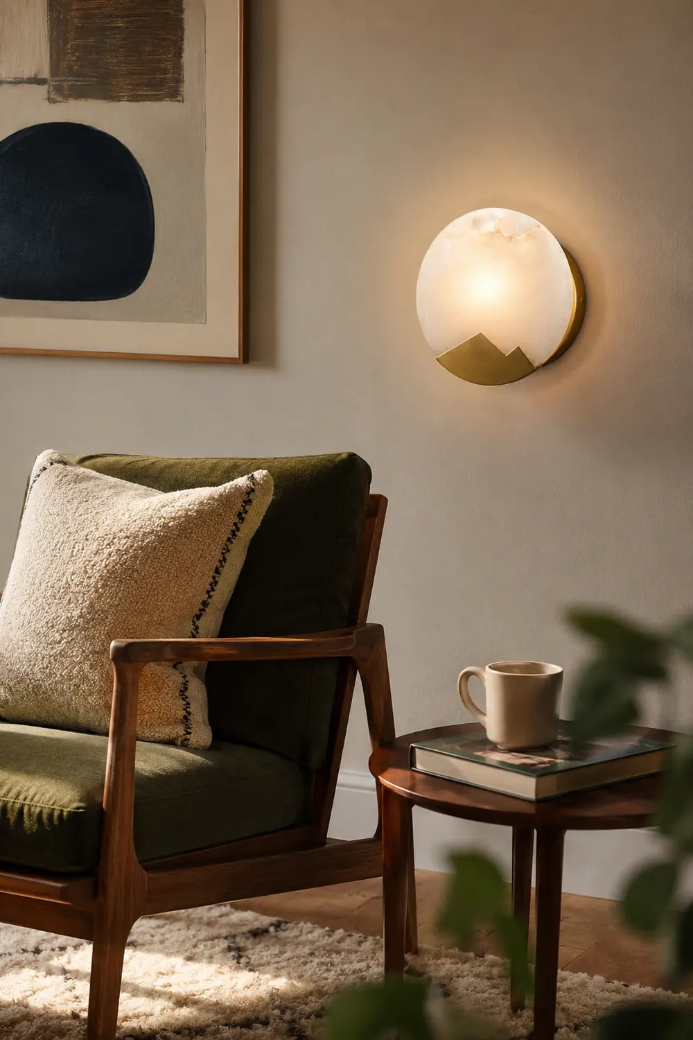 Brass and Alabaster Round Wall Light - Lumpaz