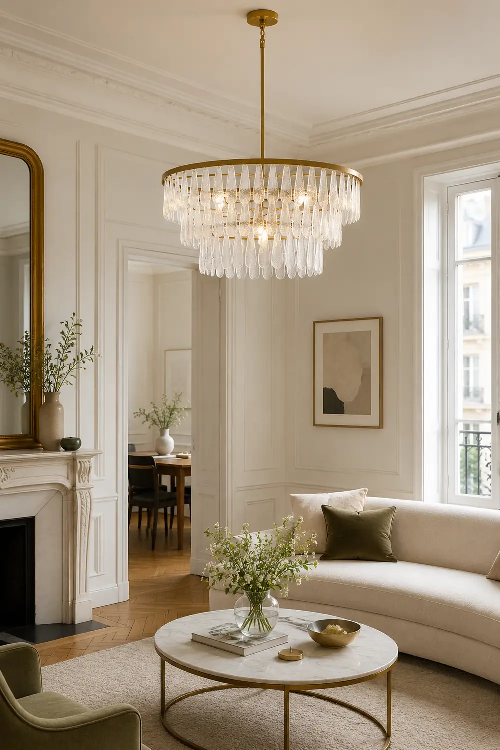 Gold Circular Textured Glass Chandelier - Lumpaz