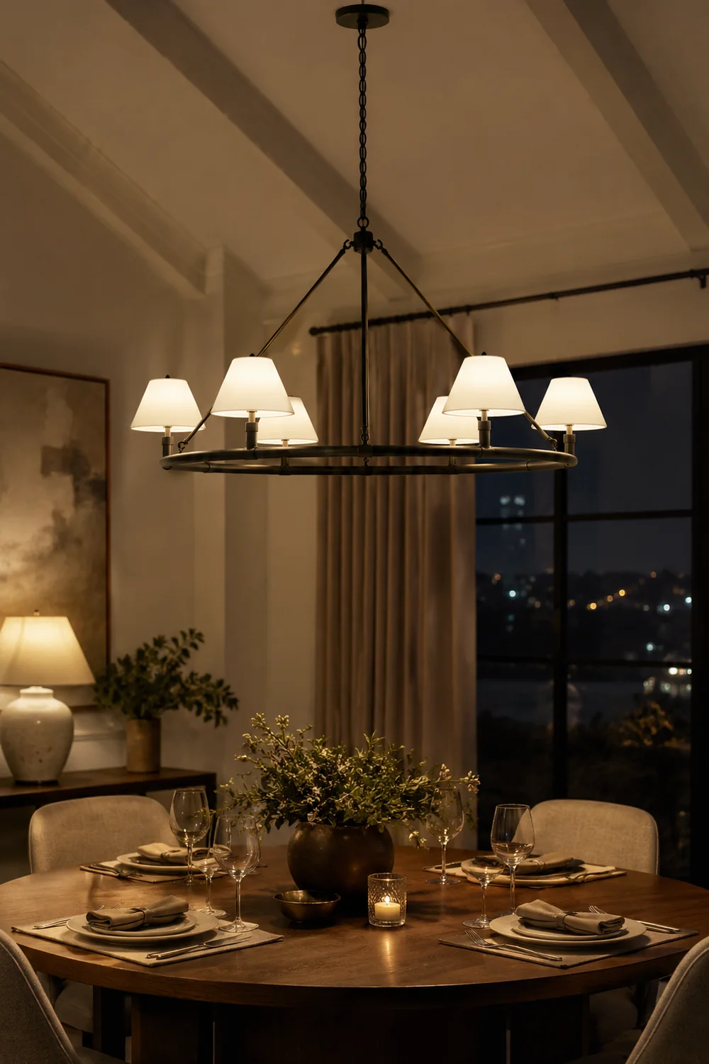 Black Metal Ring Chandelier with Cone Shades - Lumpaz