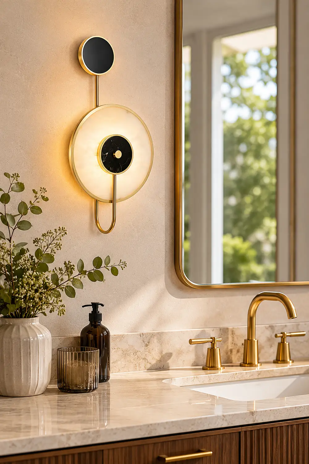 Art Deco Black & White Alabaster Wall Lamp - Lumpaz