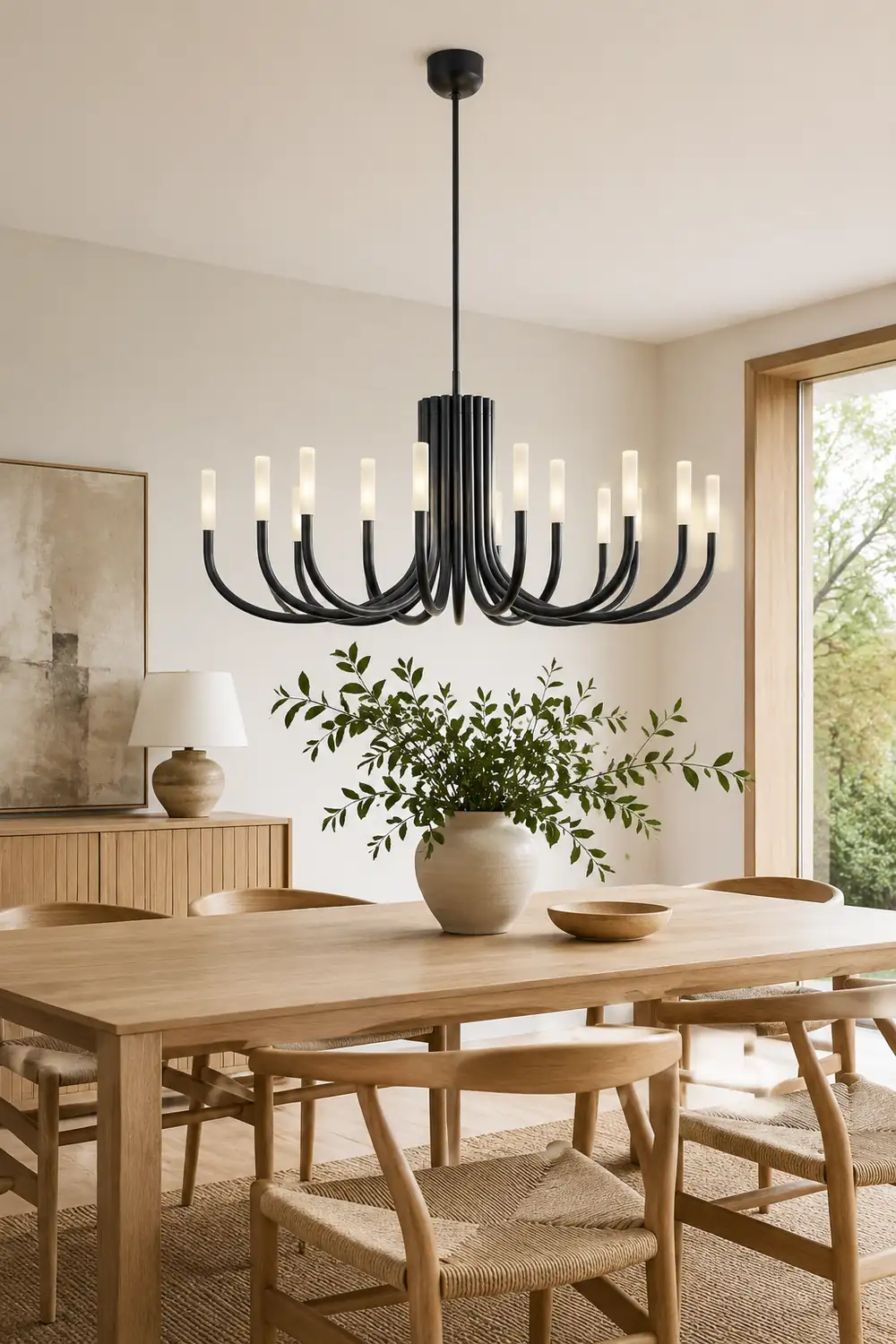 Rousseau Modern Black Linear Candle Chandelier - Lumpaz