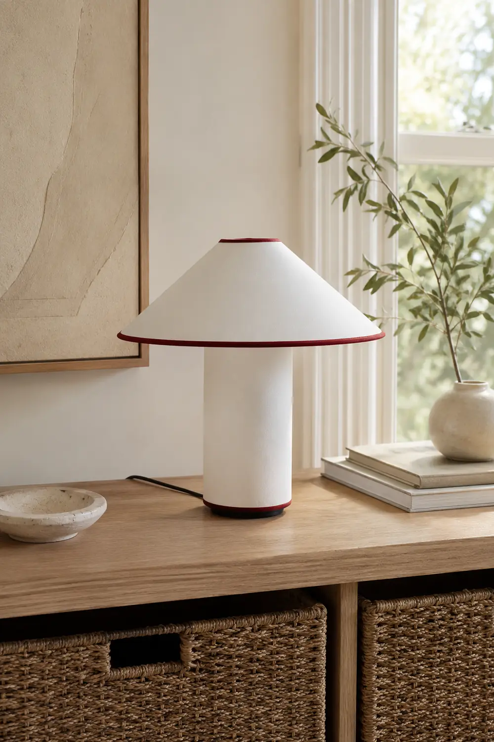Red Trim Cone Shade Table Lamp - Lumpaz