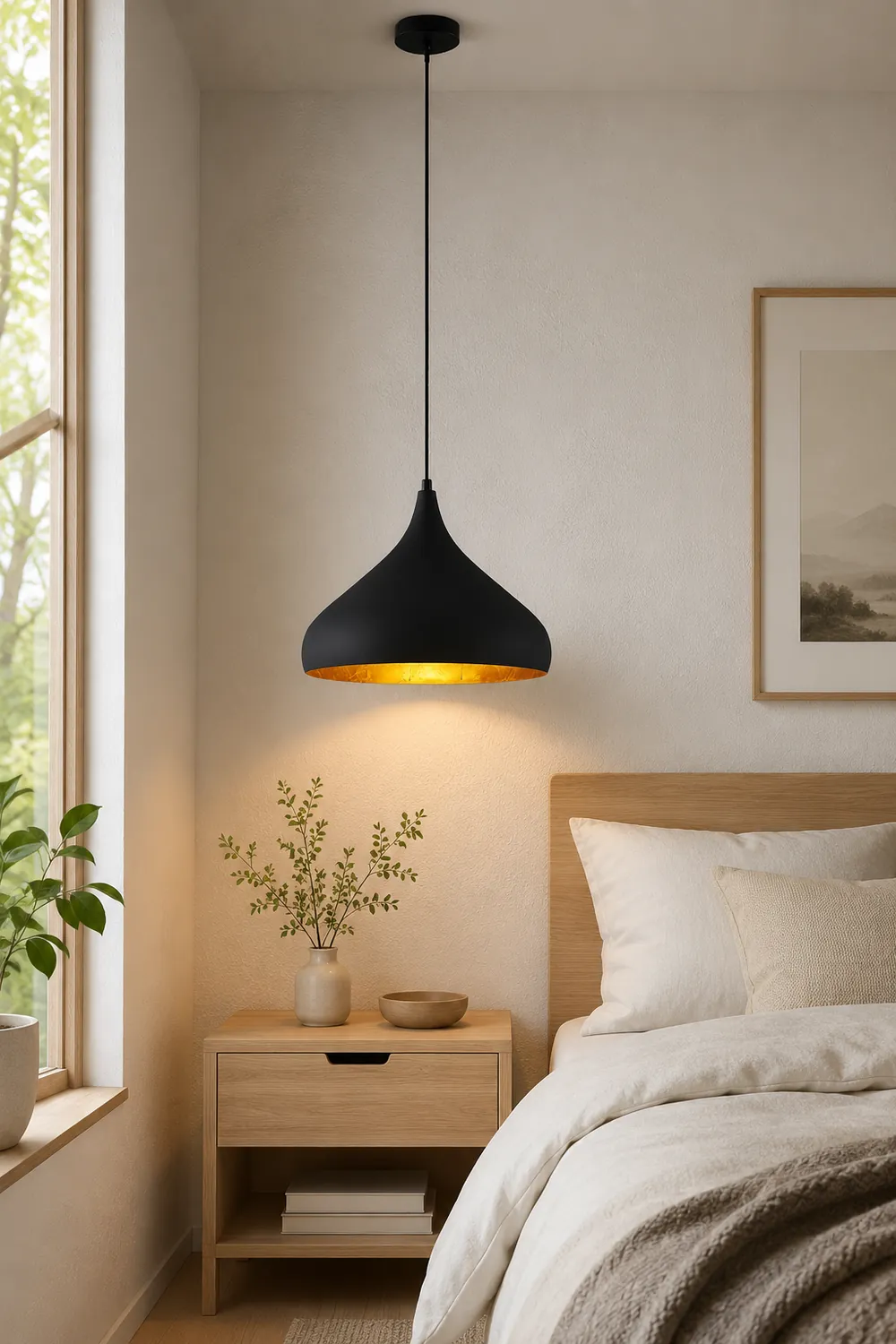 Modern Black and Gold Teardrop Pendant Lamp - Lumpaz