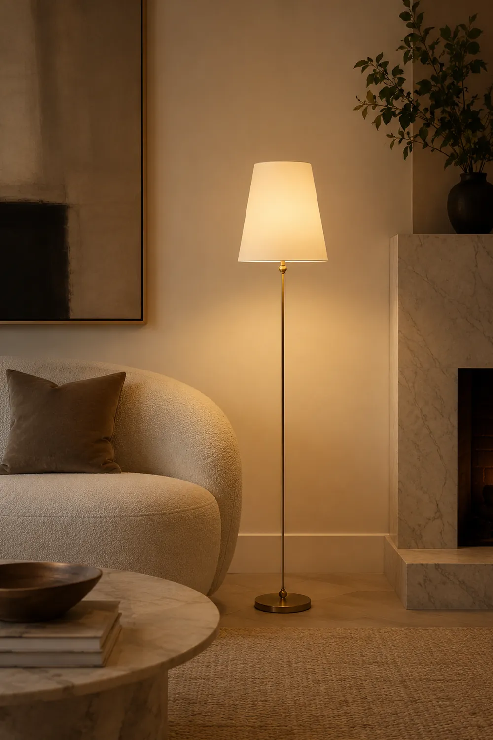 Minimalist Brass Floor Lamp with Fabric Shade - Lumpaz