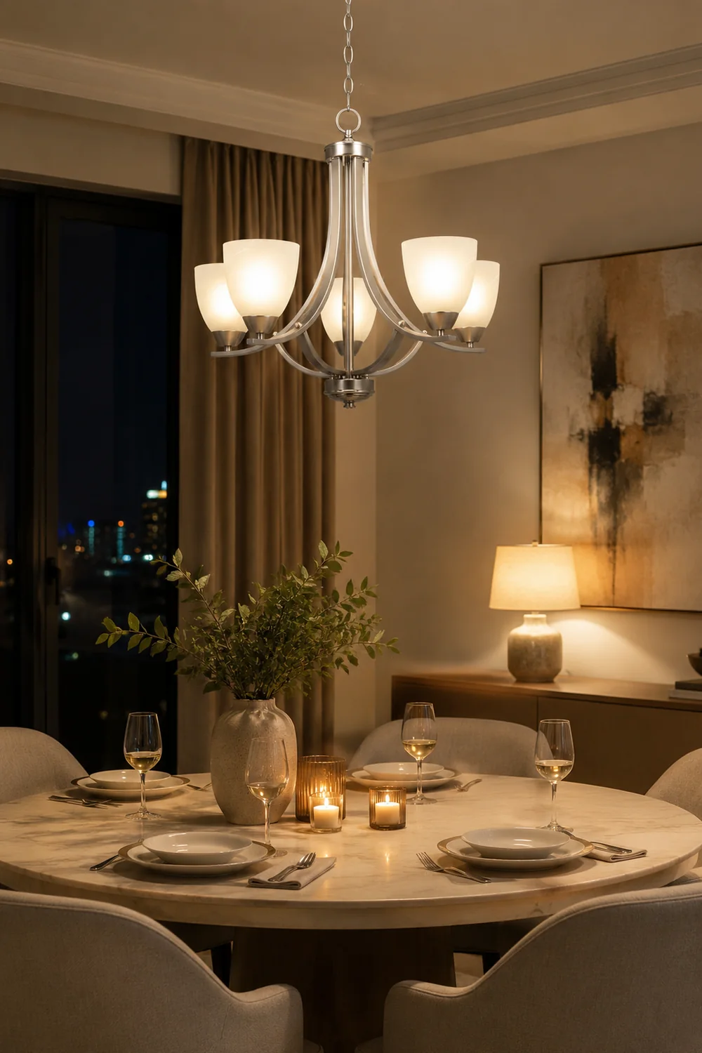 Transitional 5-Light Satin Nickel Chandelier - Lumpaz