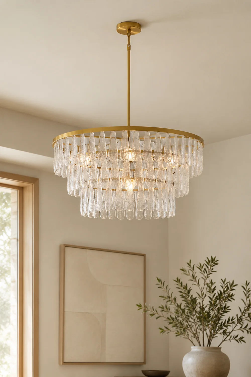 Gold Circular Textured Glass Chandelier - Lumpaz