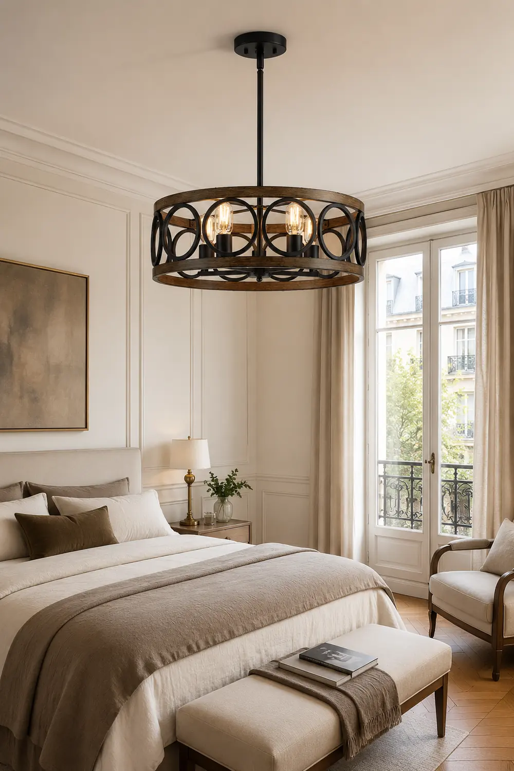 Franklin Bronze Vintage Wood Drum Chandelier - Lumpaz