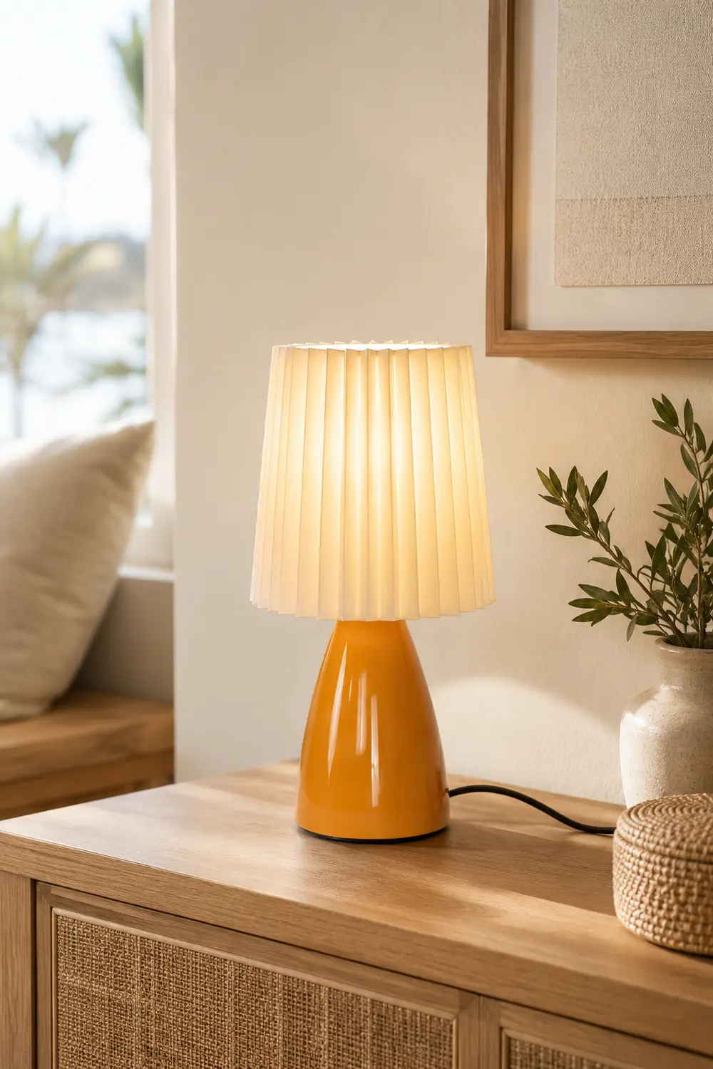 Amber Glow Pleated Shade Table Lamp - Lumpaz