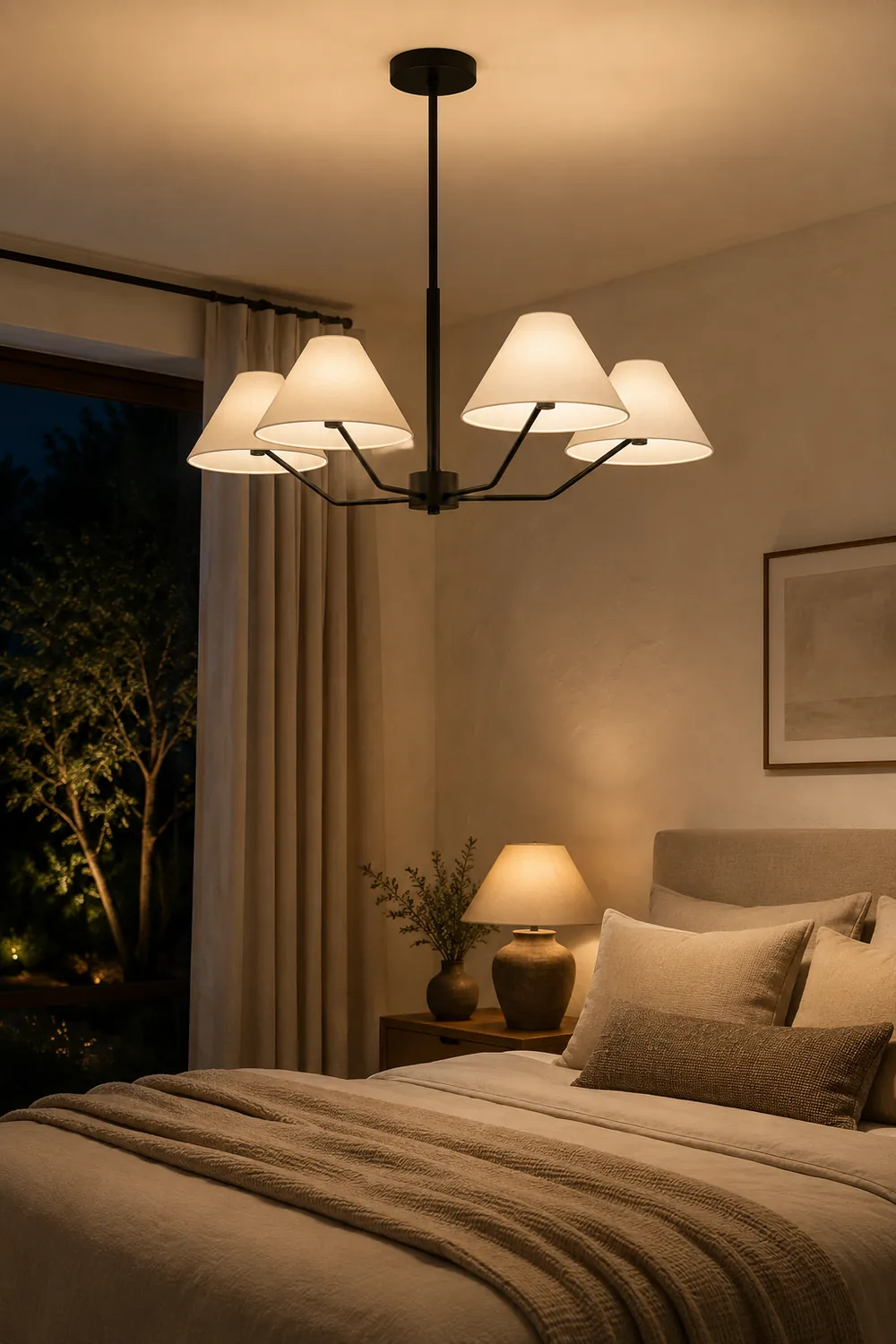 Minimalist Black Fabric Shade Chandelier - Lumpaz