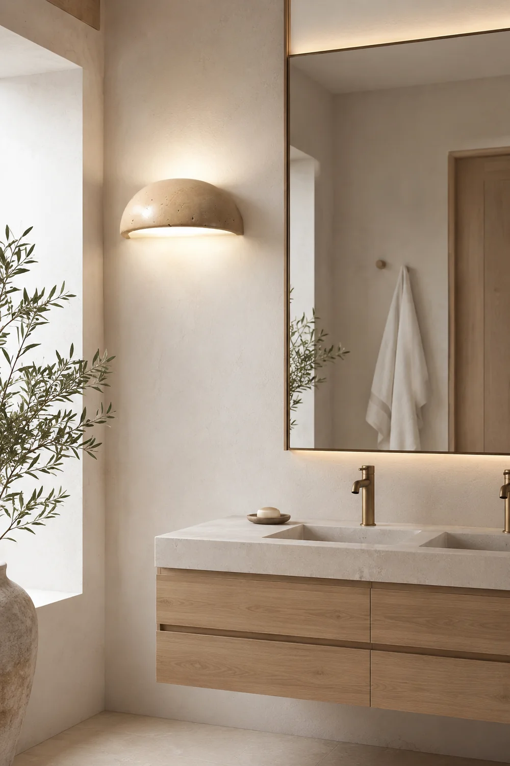 Mid-Century Semi-Circle Stone Wall Lamp - Lumpaz