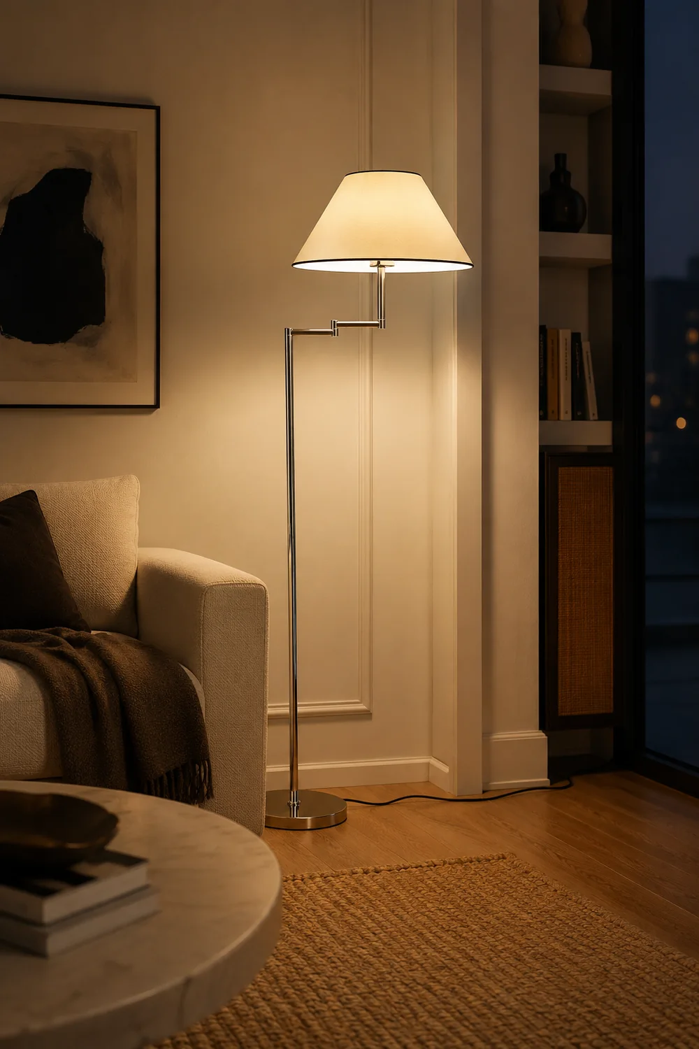 Contemporary Chrome Swing Arm Floor Lamp - Lumpaz