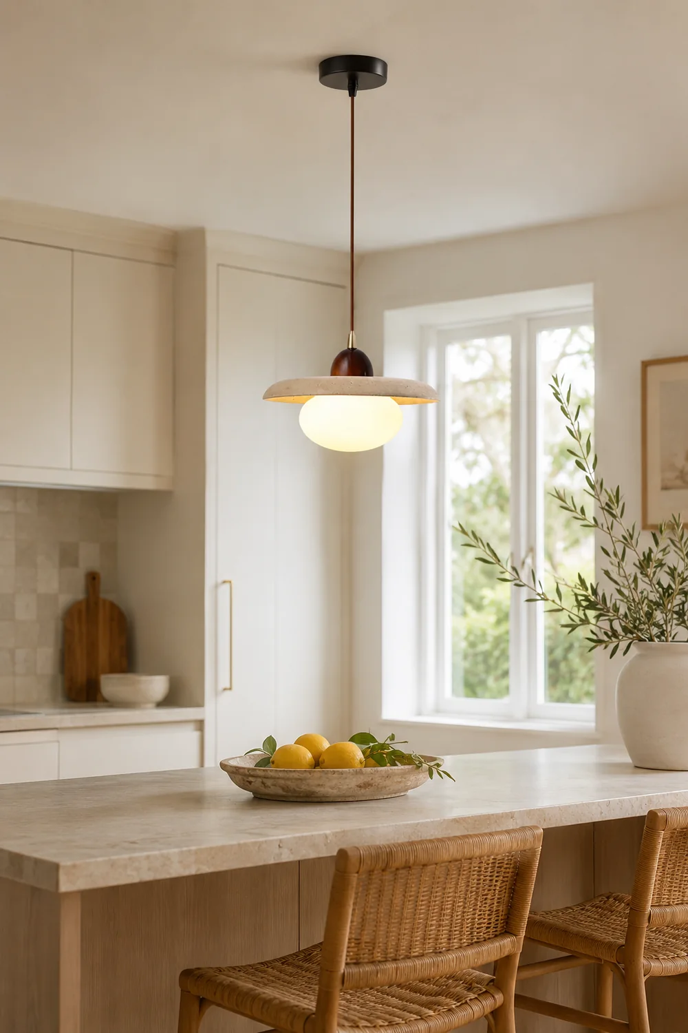 Wabi-Sabi Travertine Bedside Pendant Lamp - Lumpaz