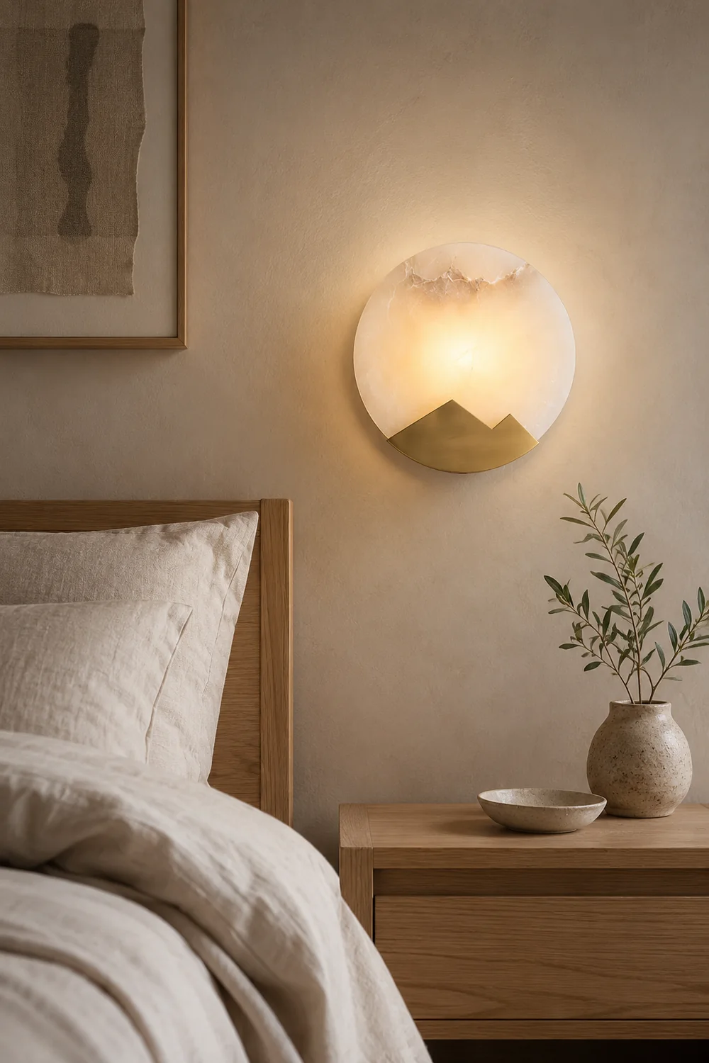 Brass and Alabaster Round Wall Light - Lumpaz