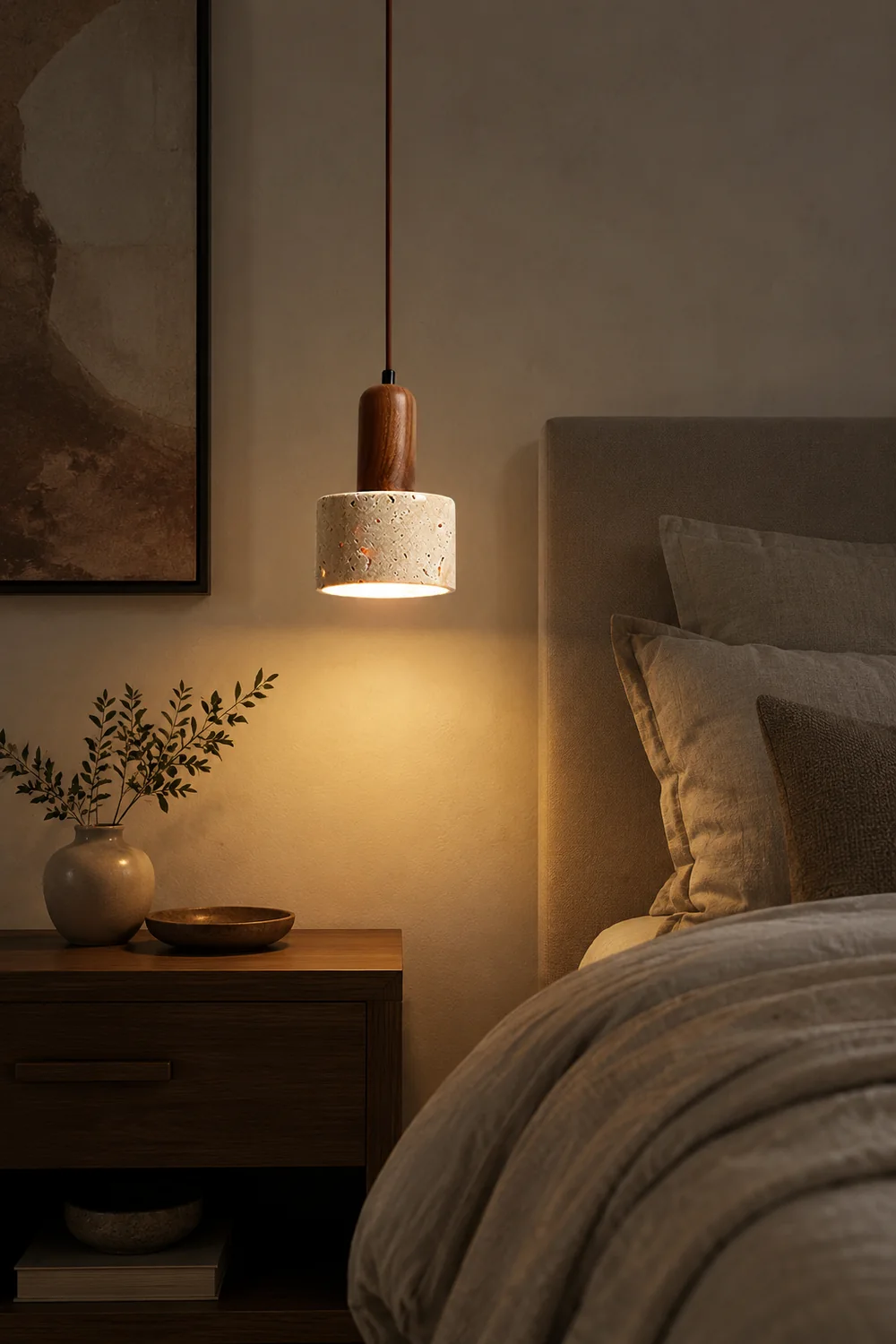 Natural Travertine Cylinder Pendant Light - Lumpaz