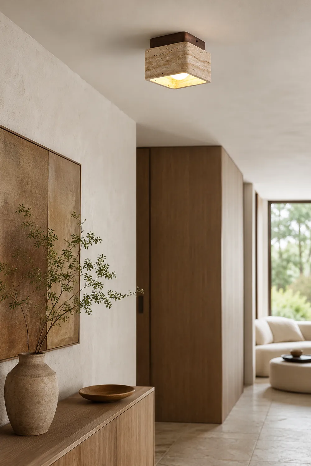 Square Travertine Flush Mount Ceiling Light - Lumpaz