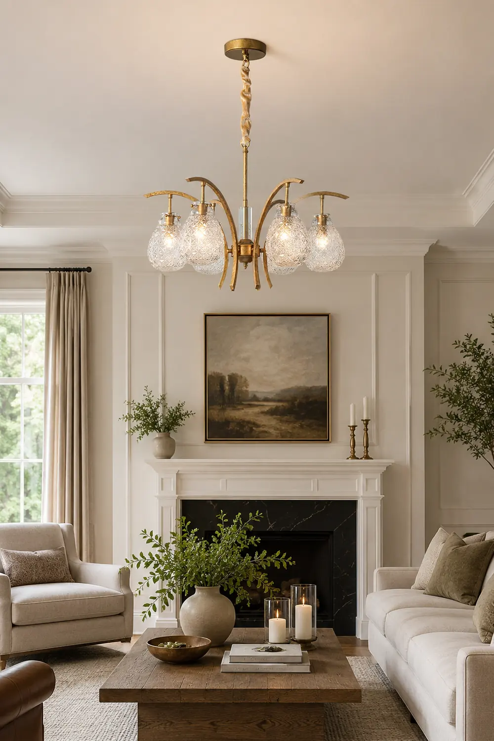 Golden floral glass chandelier - Lumpaz