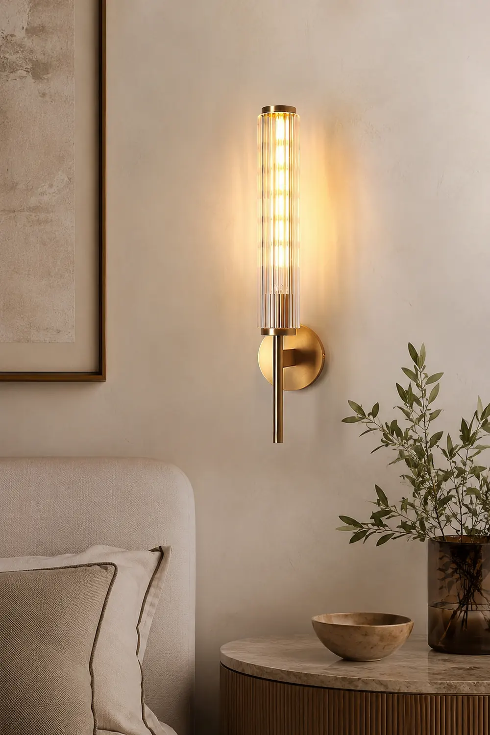 Glass Linear Brass Wall Light - Lumpaz