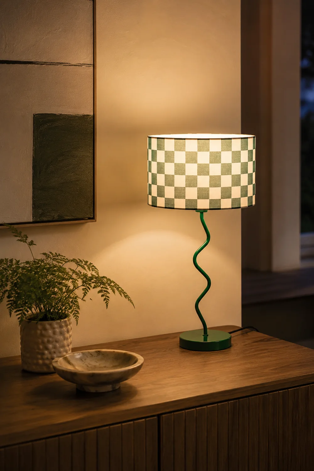 Green Grid Modern Table Lamp - Lumpaz