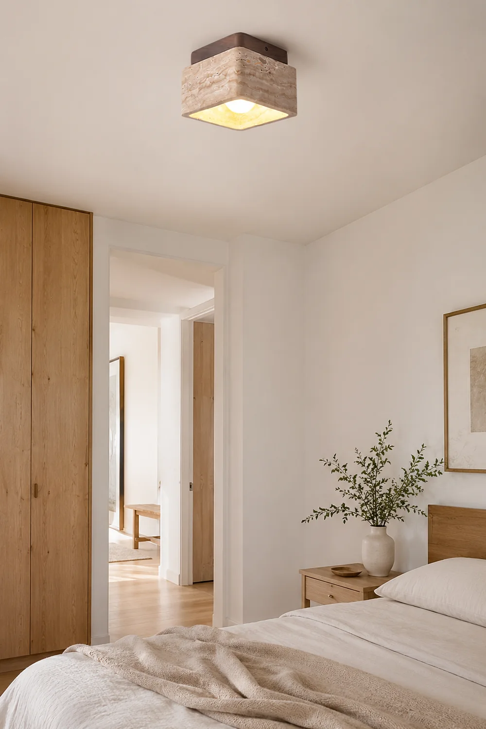 Square Travertine Flush Mount Ceiling Light - Lumpaz