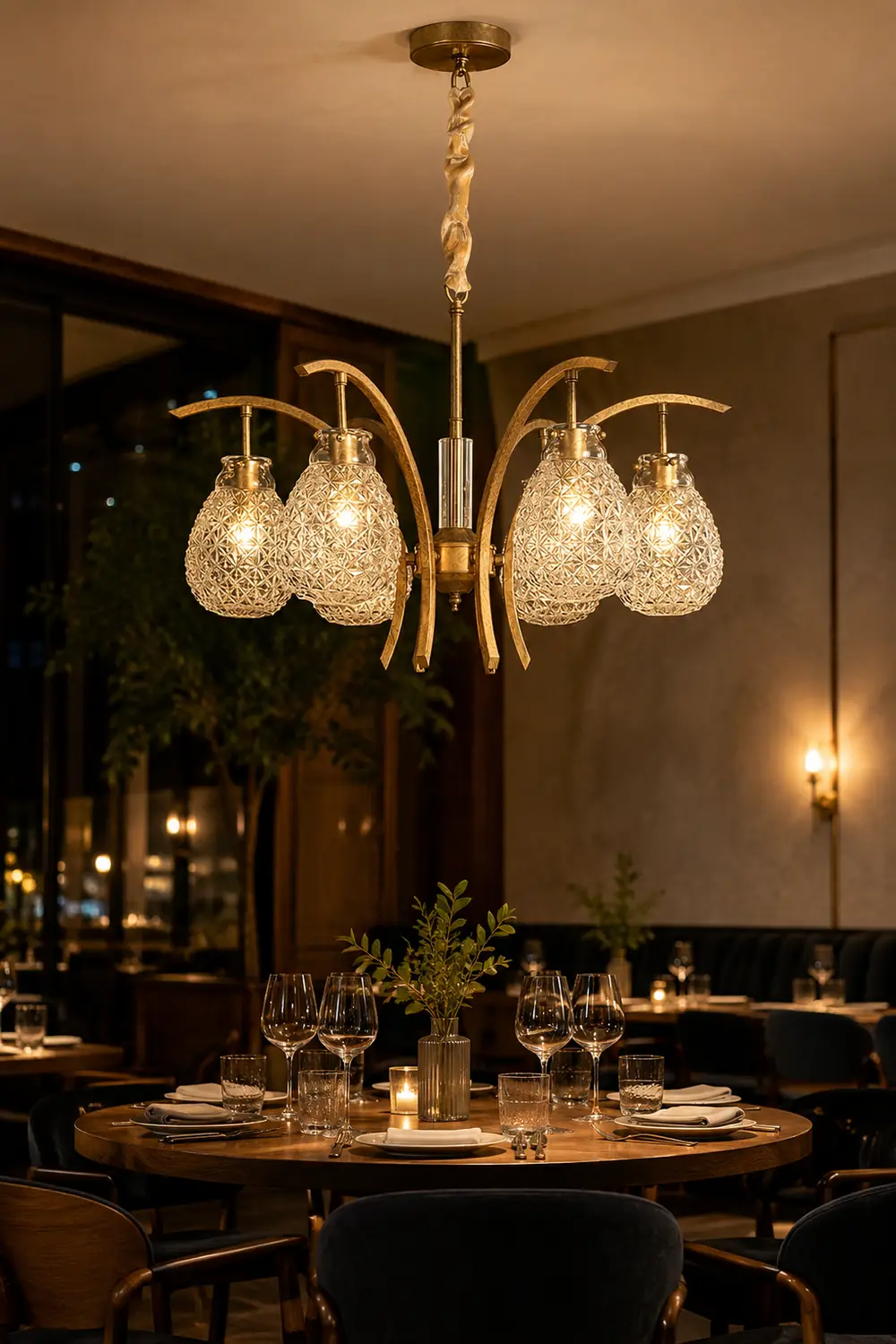 Golden floral glass chandelier - Lumpaz