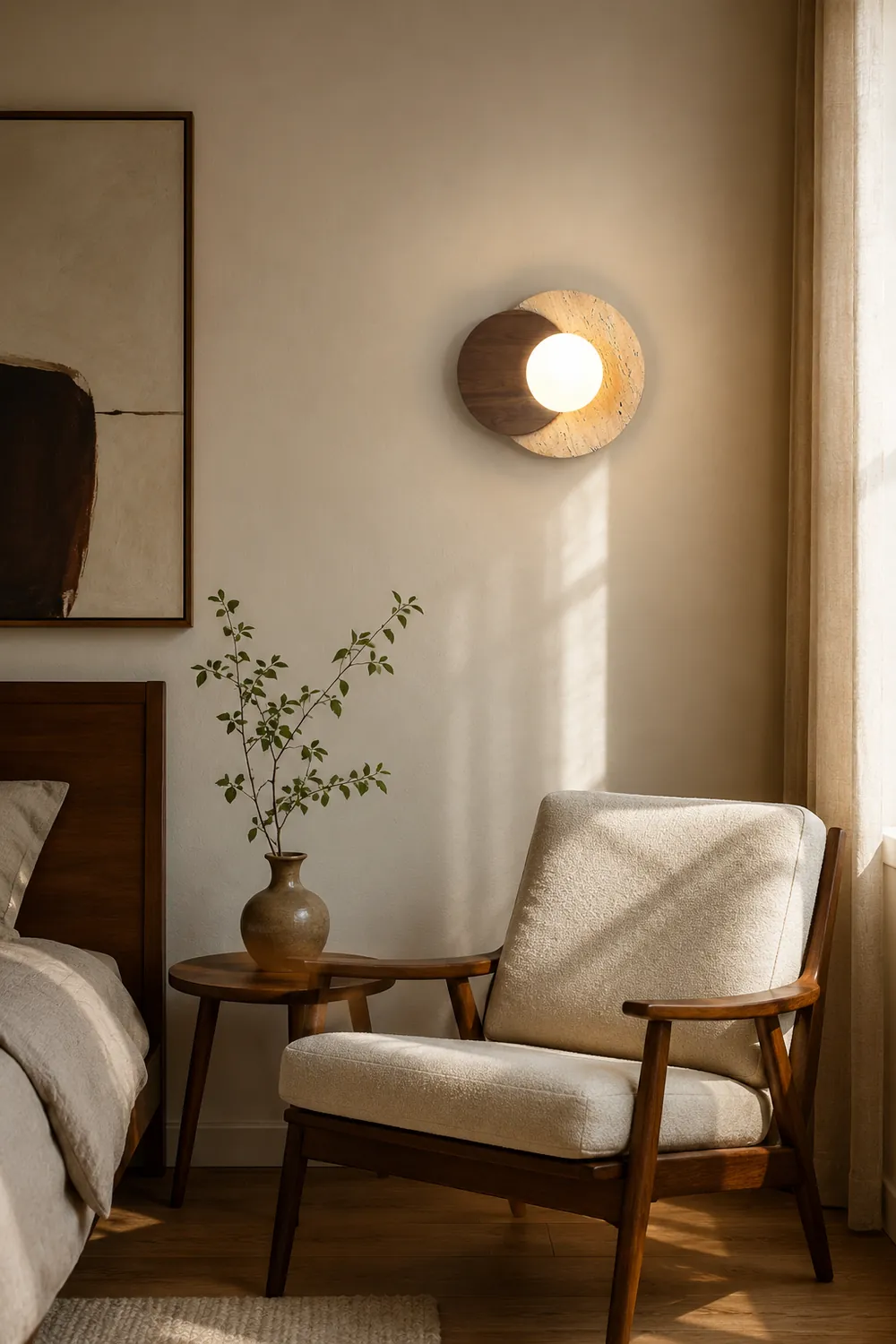 Partial Eclipse Wood & Stone Wall Light - Lumpaz