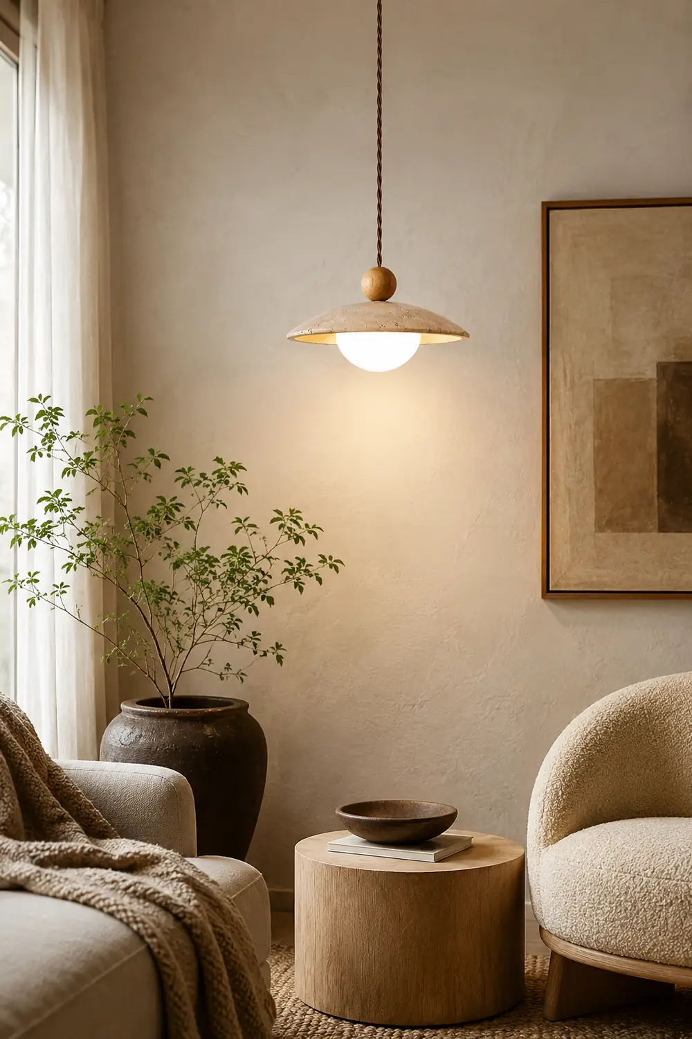 Scandinavian Travertine Disc Pendant Lamp - Lumpaz