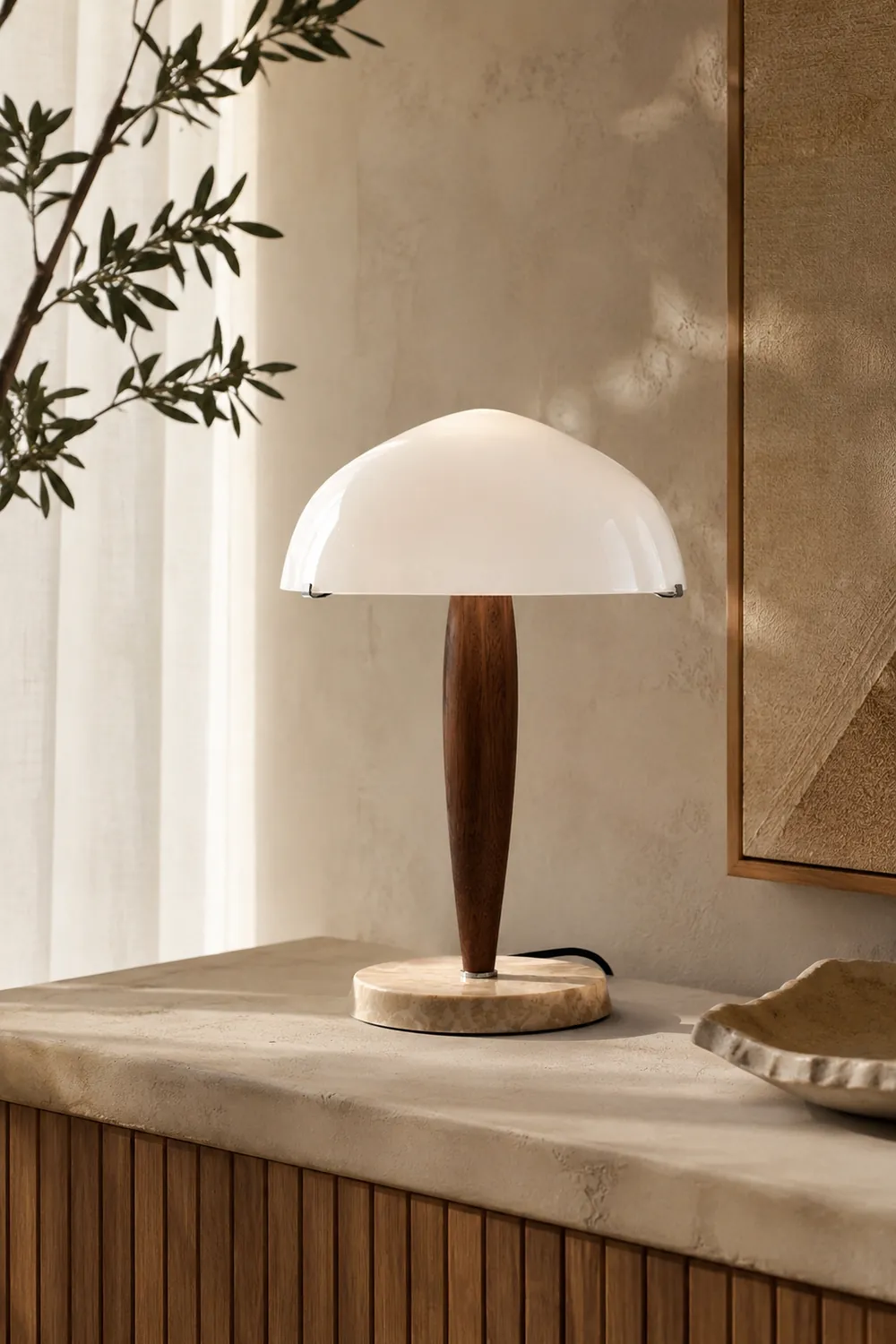 Scandi Walnut Dome Table Lamp - Lumpaz