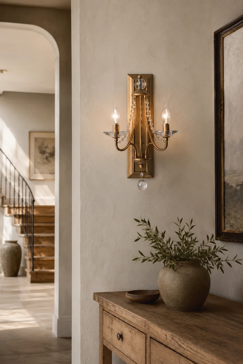 French Country Wood Backplate Wall Lamp - Lumpaz