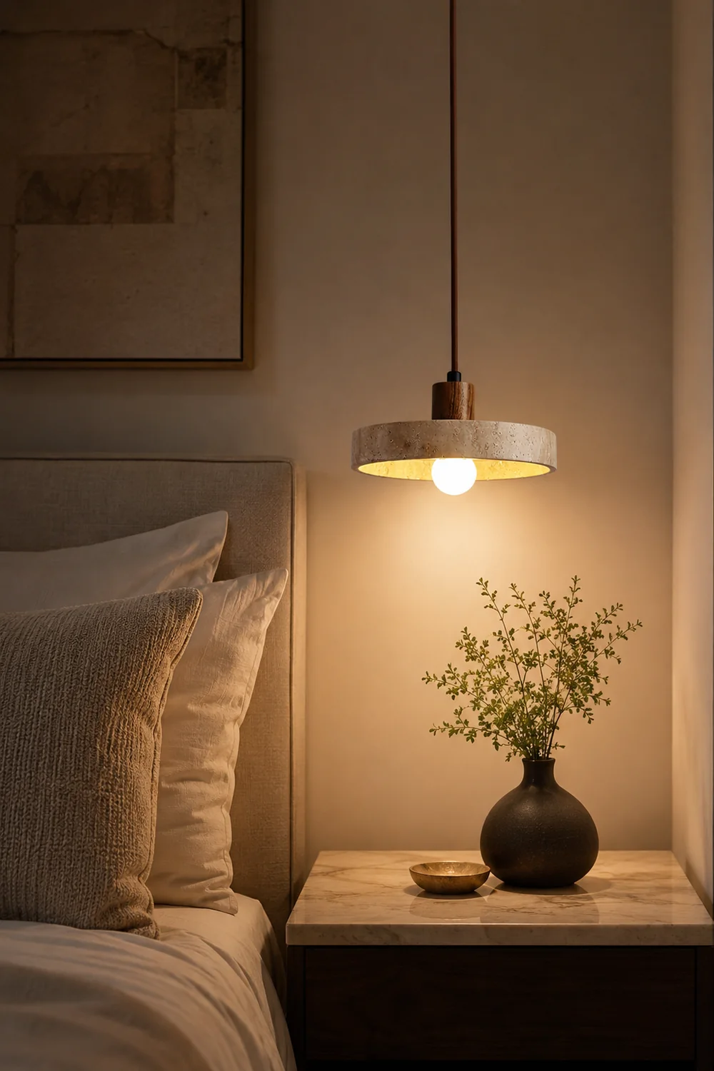 Natural Walnut Wood and Stone Pendant Lamp - Lumpaz
