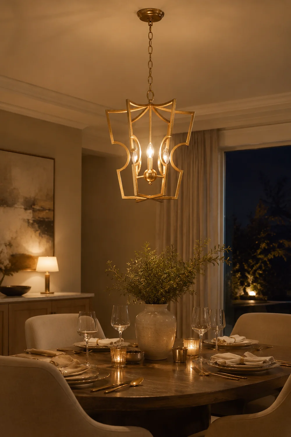 Rustic gold lantern chandelier - Lumpaz