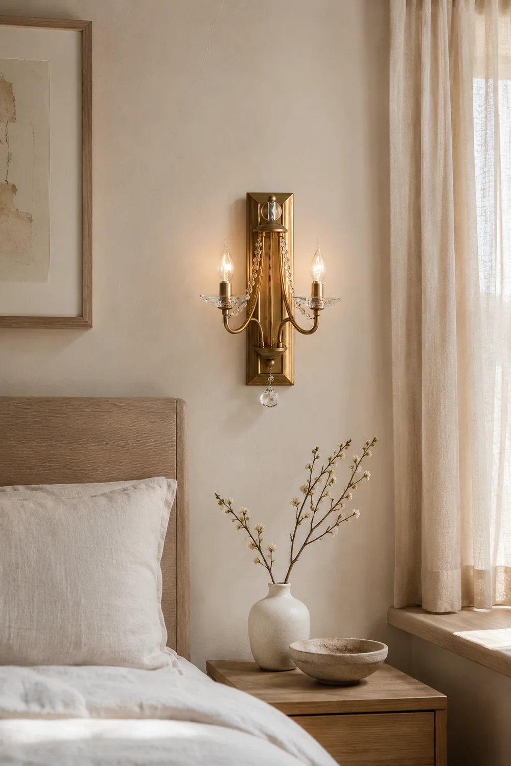 French Country Wood Backplate Wall Lamp - Lumpaz