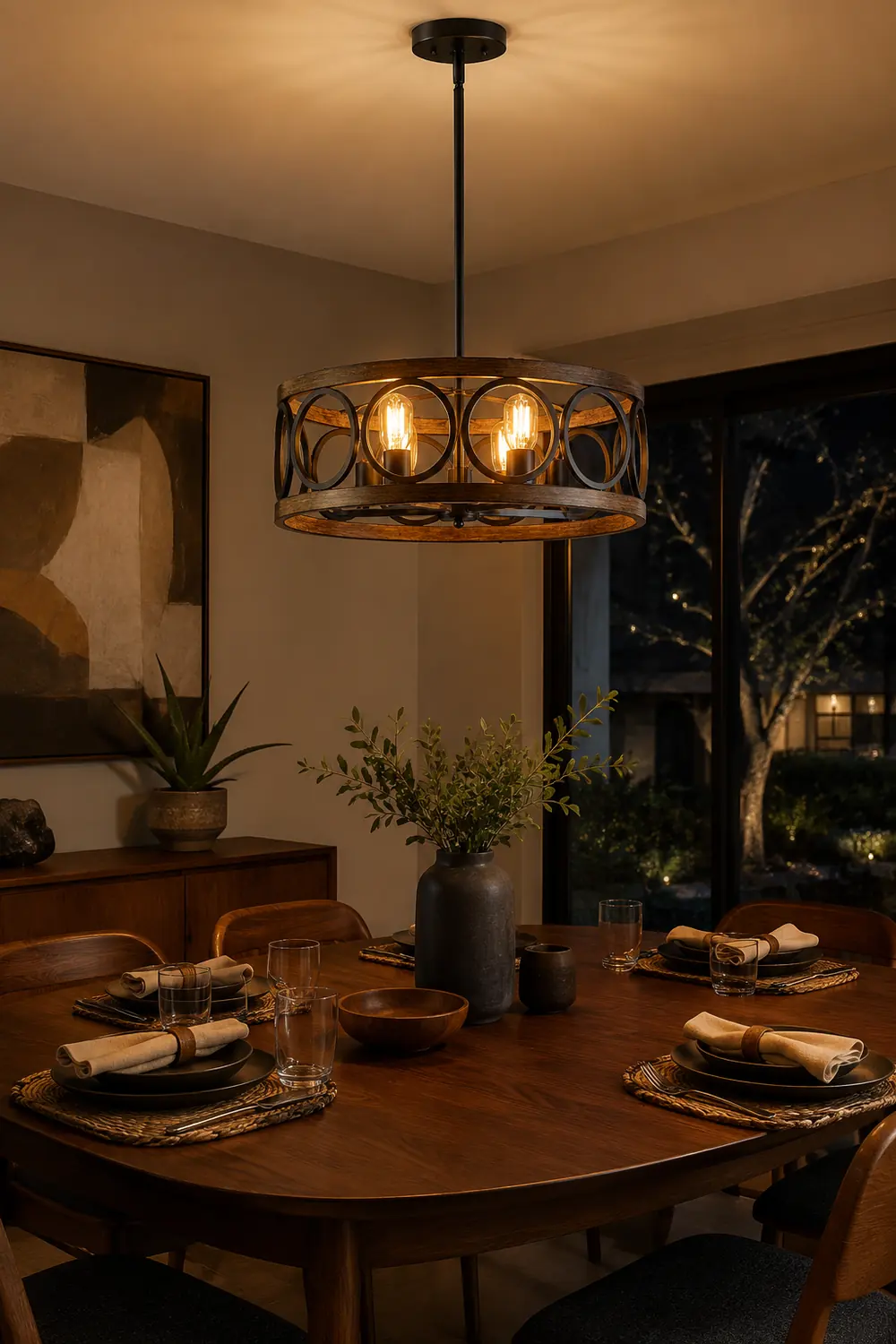 Franklin Bronze Vintage Wood Drum Chandelier - Lumpaz