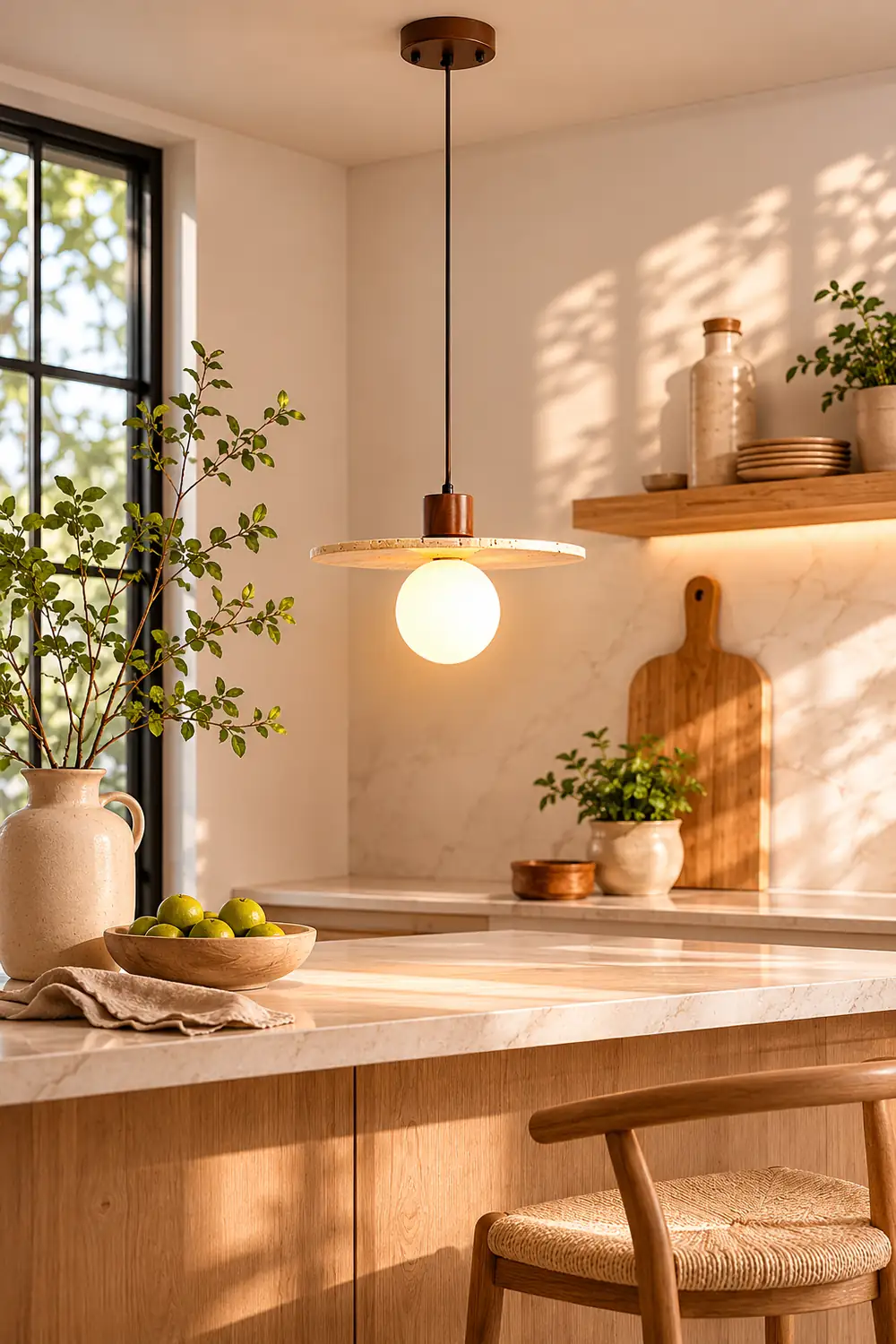 Zen Travertine Disc Pendant Light - Lumpaz